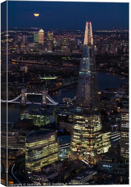 Aerial night view of the Shard London England Canvas Print by Spotmatik 