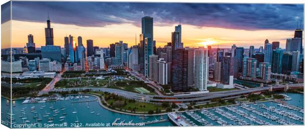 Aerial sunset storm Chicago Waterfront Millennium Park USA Canvas Print by Spotmatik 