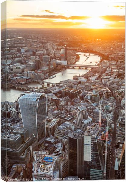 Aerial sunset London Landscape city Financial district UK Canvas Print by Spotmatik 