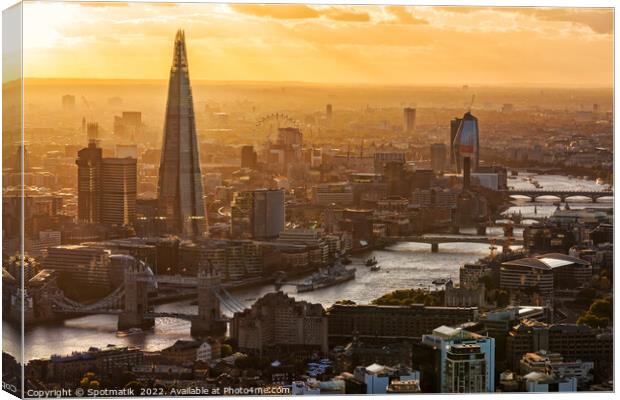 Aerial London sunset Tower Bridge river Thames UK Canvas Print by Spotmatik 