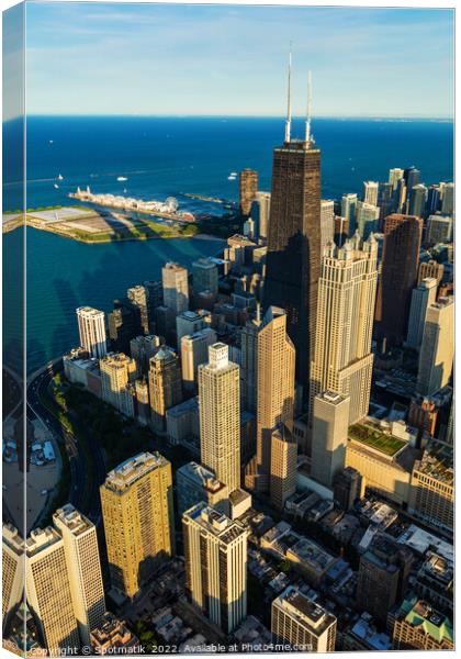 Aerial Chicago Illinois Hancock Building near Navy Pier  Canvas Print by Spotmatik 