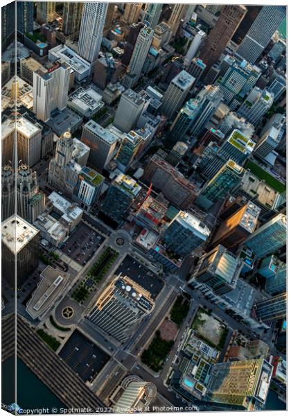 Aerial Chicago rooftop view City front Plaza skyscrapers Canvas Print by Spotmatik 
