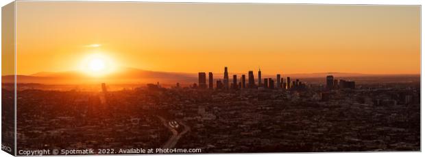 Aerial Panorama the sun rising Los Angeles California Canvas Print by Spotmatik 