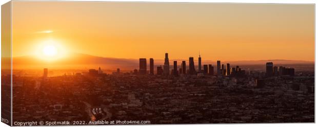 Aerial Panoramic view of Los Angeles sunrise USA Canvas Print by Spotmatik 