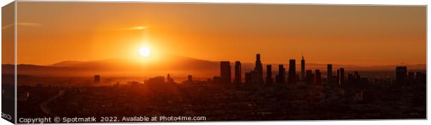 Aerial Panoramic downtown sunrise view Los Angeles America Canvas Print by Spotmatik 
