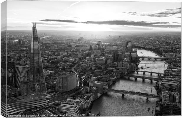 Aerial Shard skyscraper sunset view London Capital Canvas Print by Spotmatik 