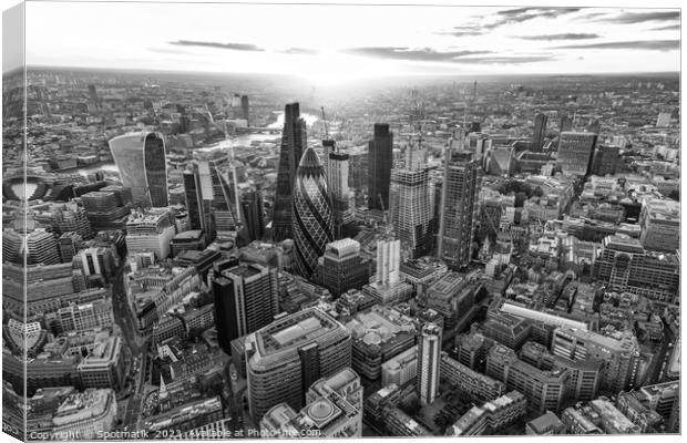 Aerial London sunset financial district city skyscrapers UK Canvas Print by Spotmatik 
