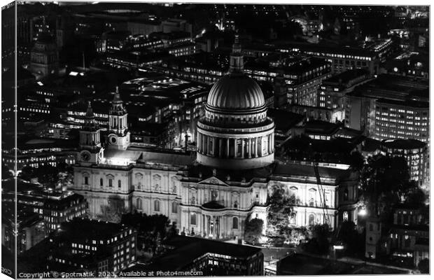 Aerial illuminated London view St Pauls Cathedral  Canvas Print by Spotmatik 