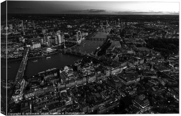 Aerial dusk cityscape view London city river Thames  Canvas Print by Spotmatik 