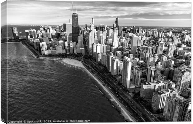 Aerial Chicago skyscrapers  Lake Michigan Canvas Print by Spotmatik 