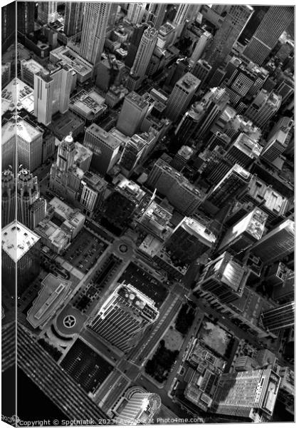 Aerial Chicago rooftop view City front Plaza skyscrapers Canvas Print by Spotmatik 