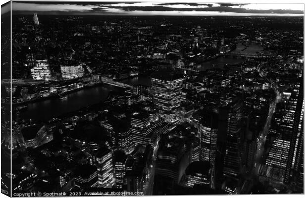 Aerial London night view river Thames Canvas Print by Spotmatik 