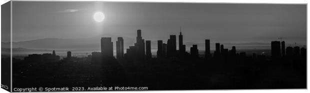 Aerial Panorama sunrise Silhouette view of Los Angeles  Canvas Print by Spotmatik 