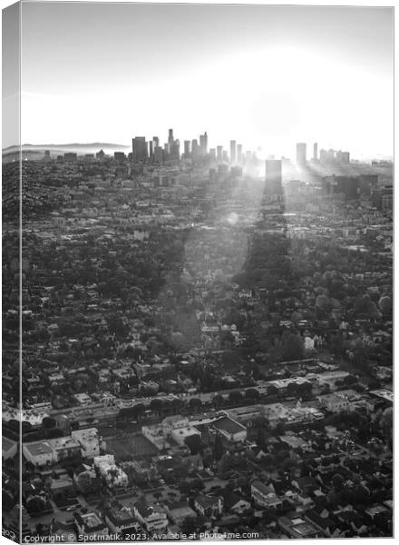 Aerial sunrise view of Los Angeles skyline California Canvas Print by Spotmatik 