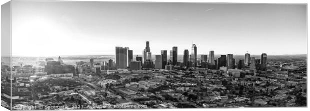 Aerial Panoramic skyline view of sunrise Los Angeles  Canvas Print by Spotmatik 
