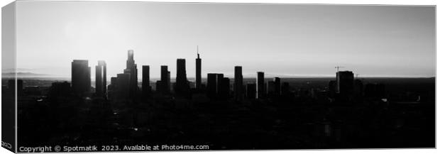 Aerial Panorama Los Angeles sunrise Silhouette Canvas Print by Spotmatik 