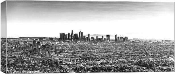 Aerial Panoramic downtown sunrise view Los Angeles Canvas Print by Spotmatik 