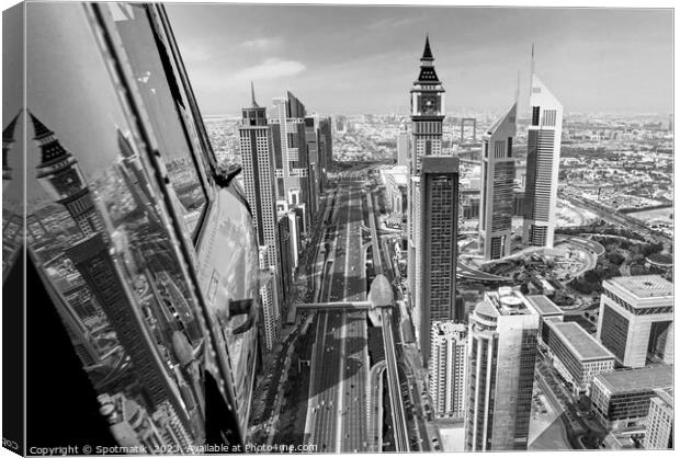 Aerial Helicopter view of Dubai Sheikh Zayed Road Canvas Print by Spotmatik 