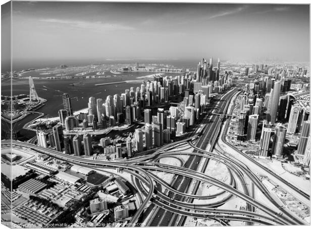 Aerial Dubai city skyscrapers Palm Jumeirah Island Canvas Print by Spotmatik 