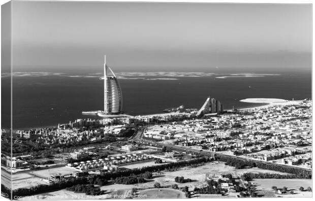 Aerial Dubai Burj Al Arab Hotel coastline UAE  Canvas Print by Spotmatik 