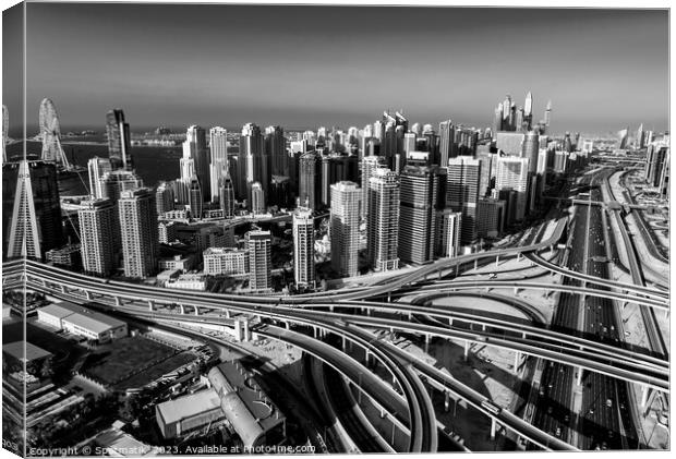 Aerial Dubai city skyscrapers highway interchange Canvas Print by Spotmatik 