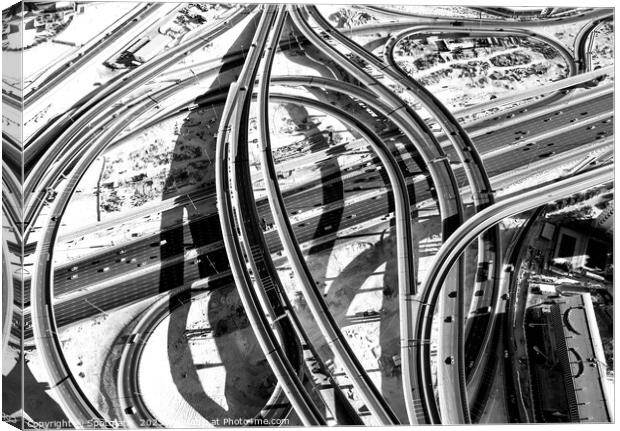 Aerial overhead Dubai Sheikh Zayed Road junction Canvas Print by Spotmatik 
