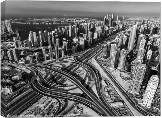 Aerial view of Dubai Interchange Sheikh Zayed Road Canvas Print by Spotmatik 