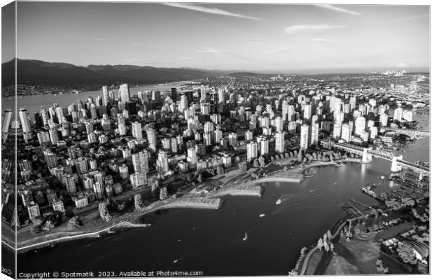 Aerial Vancouver skyscrapers Burrard Street Bridge Canvas Print by Spotmatik 