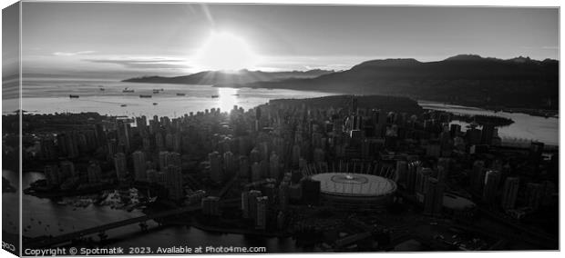 Aerial sunset Vancouver skyscrapers English Bay Canvas Print by Spotmatik 