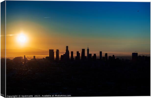Aerial Silhouette of the Californian sunrise USA Canvas Print by Spotmatik 