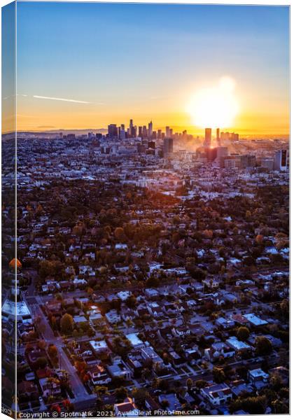 Aerial sunrise suburban Los Angeles California Canvas Print by Spotmatik 