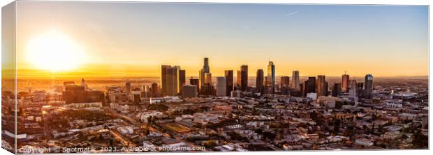 Aerial Panoramic skyline view sunrise Los Angeles Canvas Print by Spotmatik 