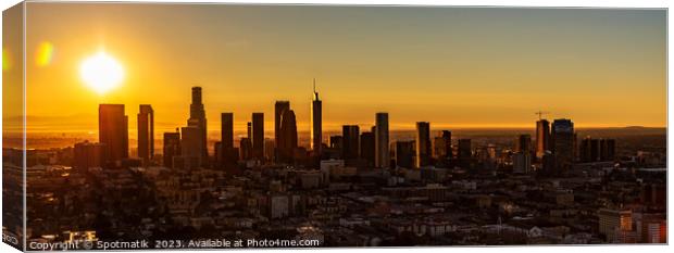 Aerial Panoramic downtown Los Angeles sunrise USA Canvas Print by Spotmatik 