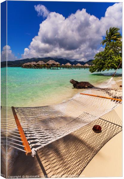 Bora Bora beach hammock luxury Overwater resort Bungalows  Canvas Print by Spotmatik 