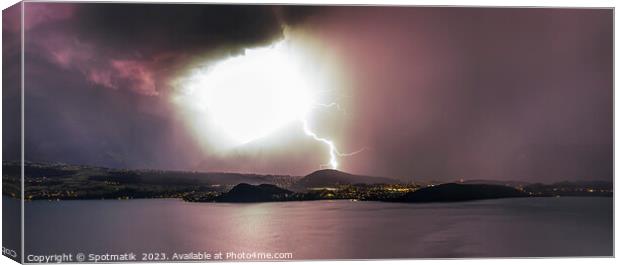 Lightning Storm Over Lake Thun Switzerland Canvas Print by Spotmatik 
