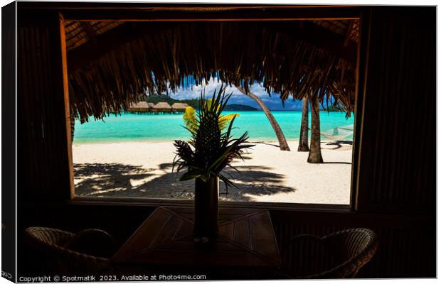 Bora Bora postcard view of luxury tourist resort  Canvas Print by Spotmatik 