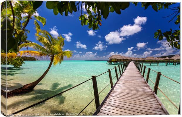 Bora Bora South sea luxury resort Overwater bungalows  Canvas Print by Spotmatik 