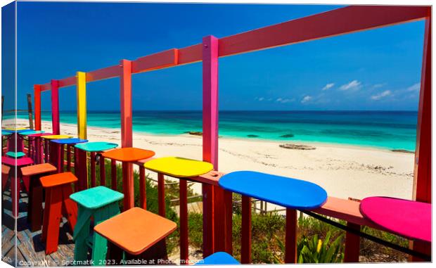Bahamas colorful beach bar Caribbean shore line USA Canvas Print by Spotmatik 