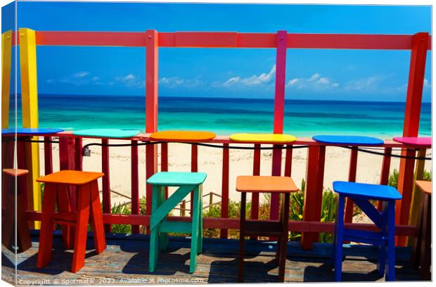 Bahamas colorful beach bar Caribbean shore line USA Canvas Print by Spotmatik 