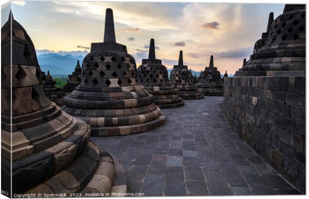 Borobudur sunrise religious temple ancient Indonesia Canvas Print by Spotmatik 