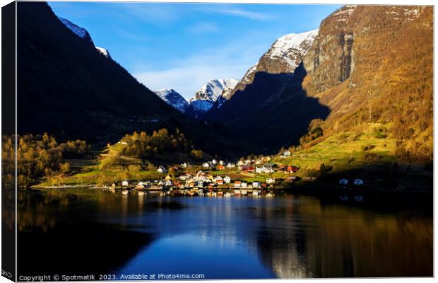 Norway valley village community on glacial fjord Scandinavia Canvas Print by Spotmatik 