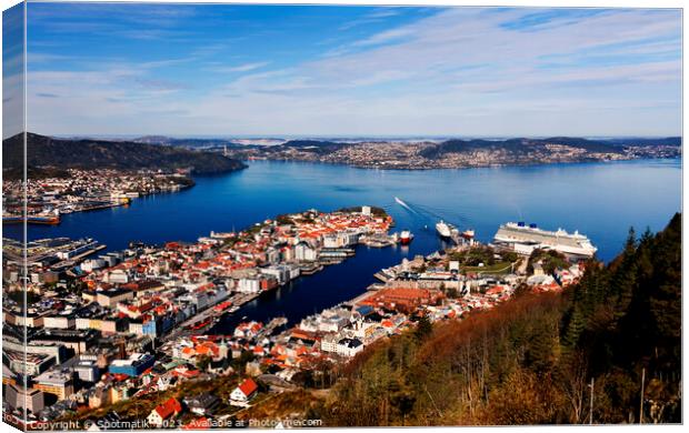 Norway view from Mt Floyen of Bergen city  Canvas Print by Spotmatik 