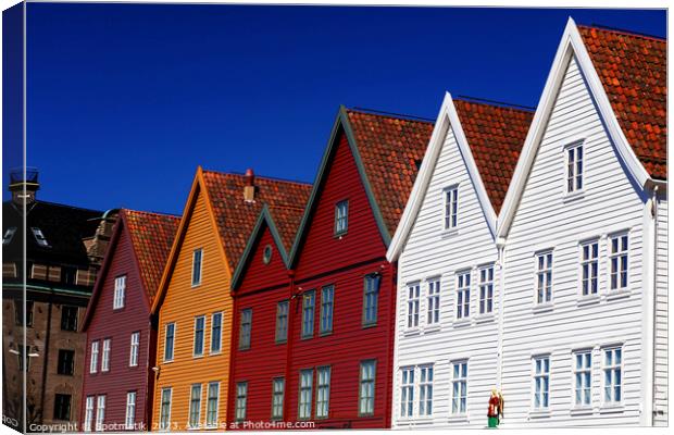 Norway Bergen Multi Colored wooden built Norwegian properties  Canvas Print by Spotmatik 