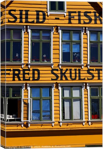 Norway Bergen Multi Colored wooden built Norwegian properties  Canvas Print by Spotmatik 