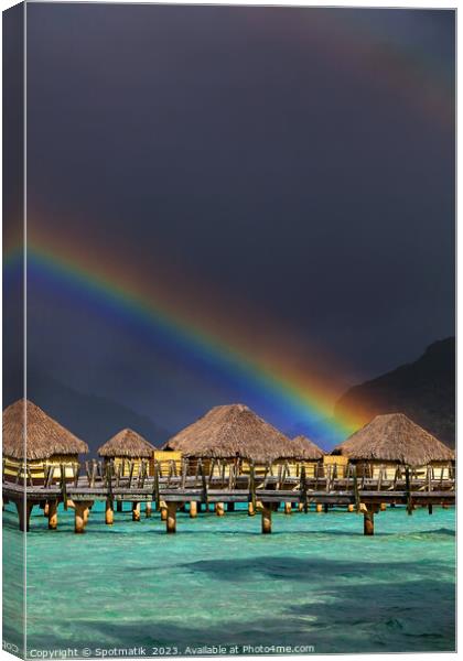 Multicolored rainbow arch Bora Bora luxury Overwater bungalows  Canvas Print by Spotmatik 