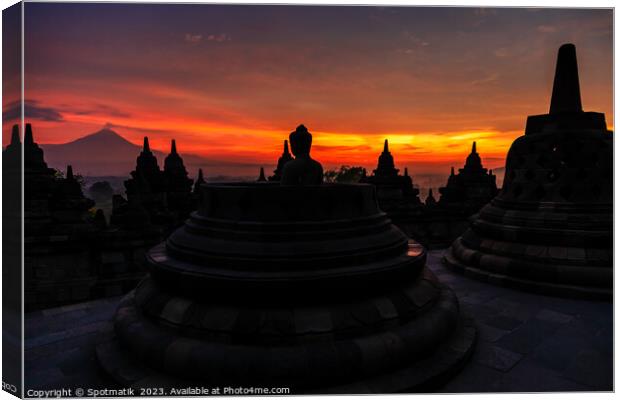 Sunrise over Borobudur religious stone temple Indonesia Asia Canvas Print by Spotmatik 