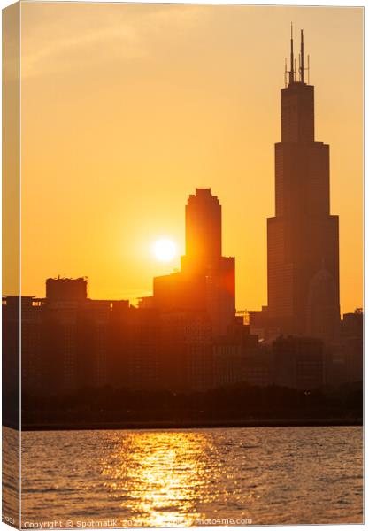 Sunset Willis Tower Lake Michigan Chicago City Skyline  Canvas Print by Spotmatik 
