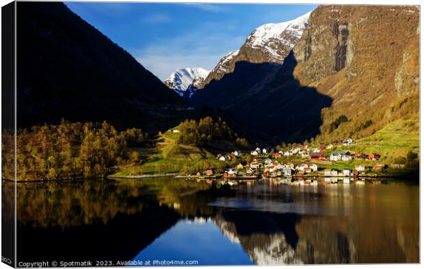 Norway sunlight reflections of scenic mountain valley fjord  Canvas Print by Spotmatik 
