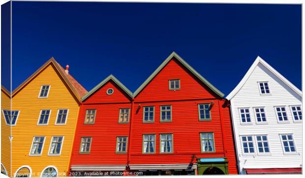 View of Bergen Hanseatic heritage commercial buildings Norway Canvas Print by Spotmatik 