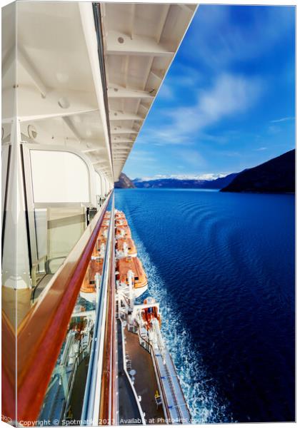 Cruise Ship balcony view of scenic Norwegian Fjord  Canvas Print by Spotmatik 